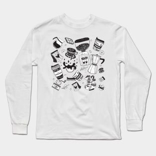 Quirky Doodle Coffee Tools - Wear Your Caffeine Creativity Long Sleeve T-Shirt